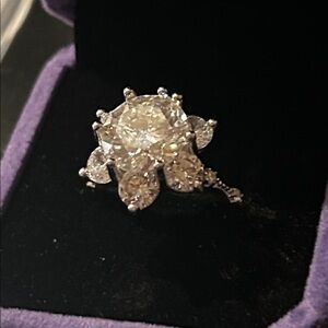 Elegant Sterling Silver Moissanite 6ct Floral Ring with Vvs1 D Grade stones